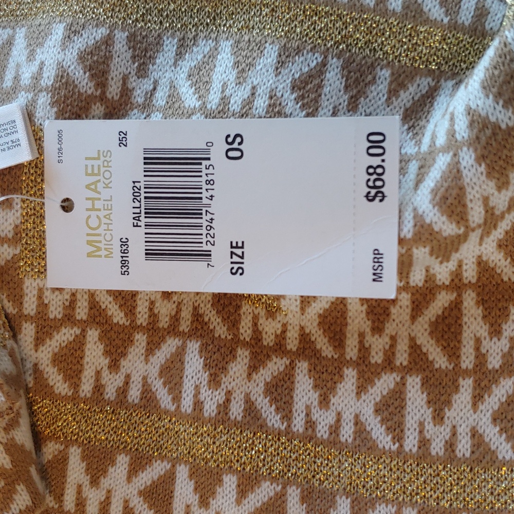 Michael Kors Signature Women's Knit Scarf in Tan & Cream Metallic Accents NWT - Picture 9 of 13